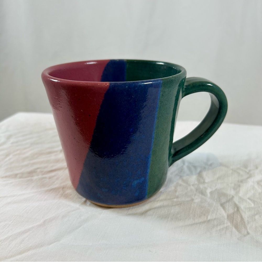 Vintage Y2K 2002 Artisan Clay Ceramic Glazed Jewel Tone Mug